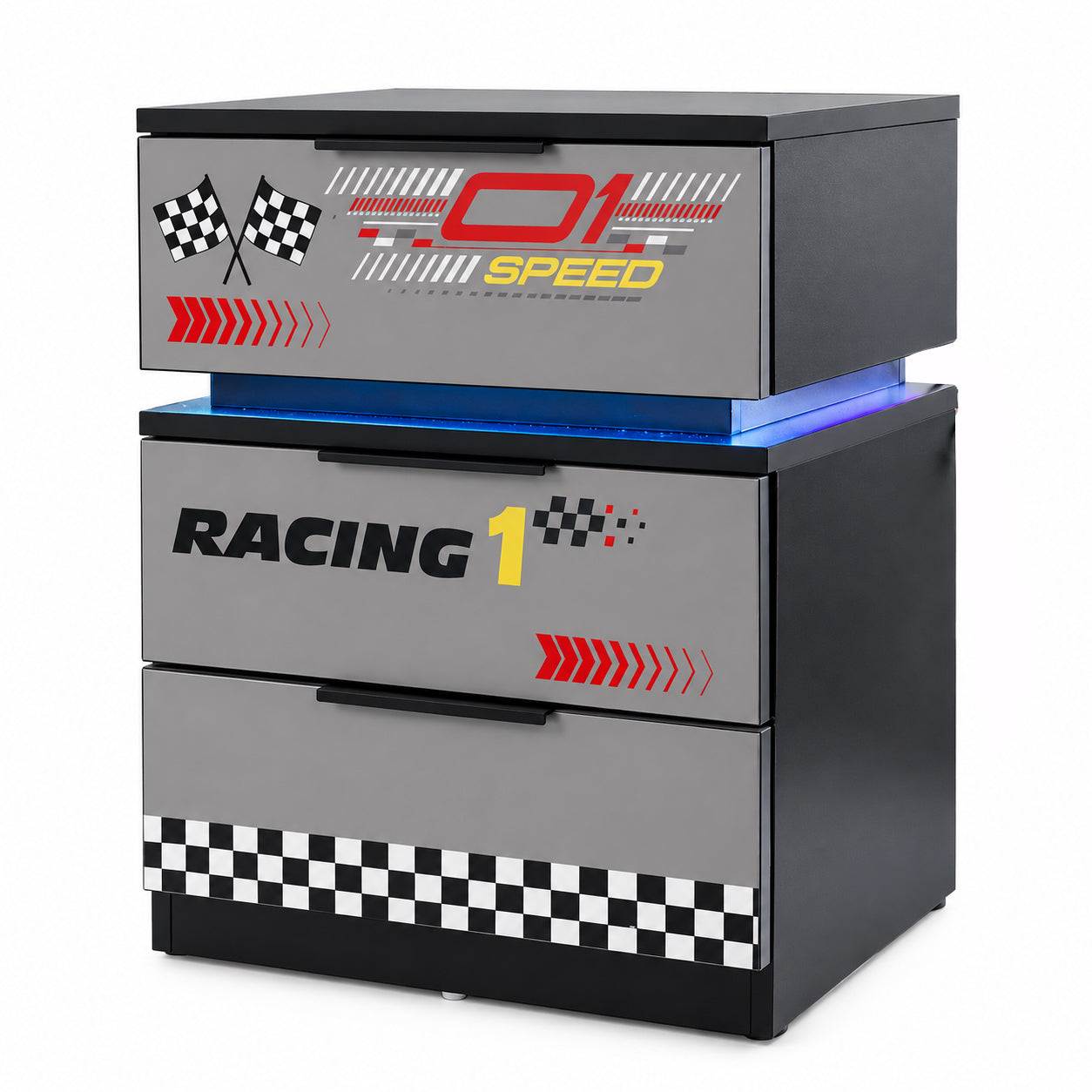 3 Drawer Racing Nightstand with Light 1