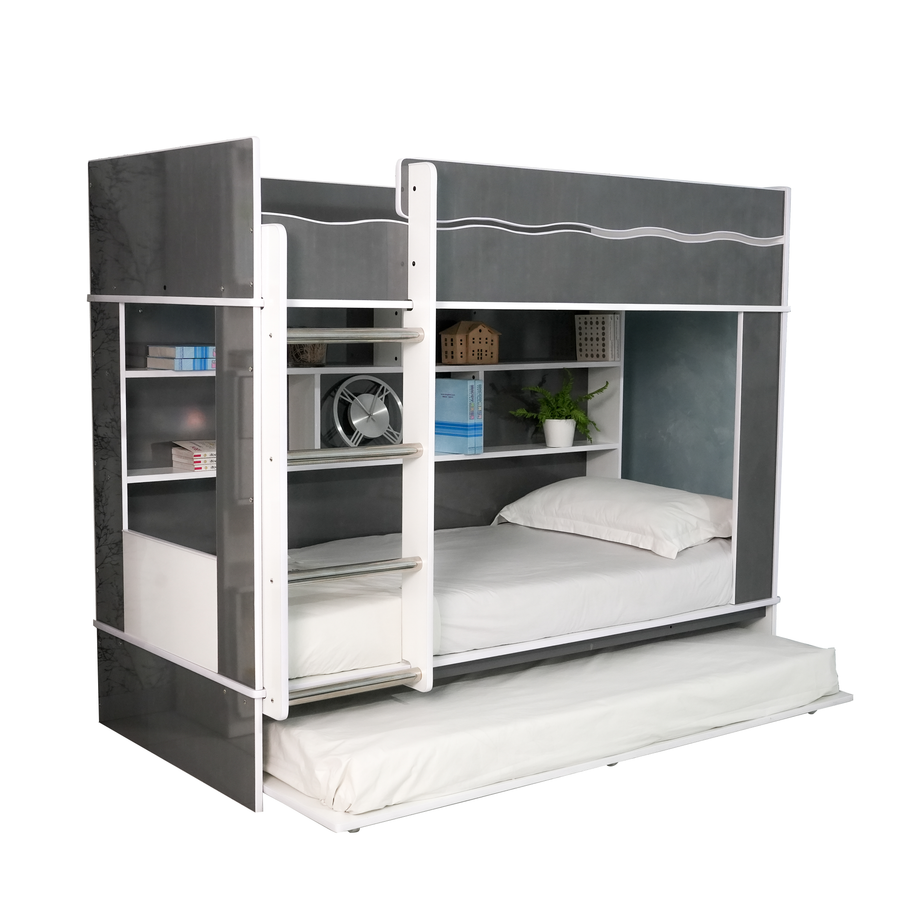 Teenager And Kids 3 Layer Bunk Bed With Shelving